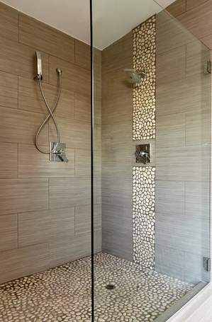 Walk-In Shower with Pebble Tile Image